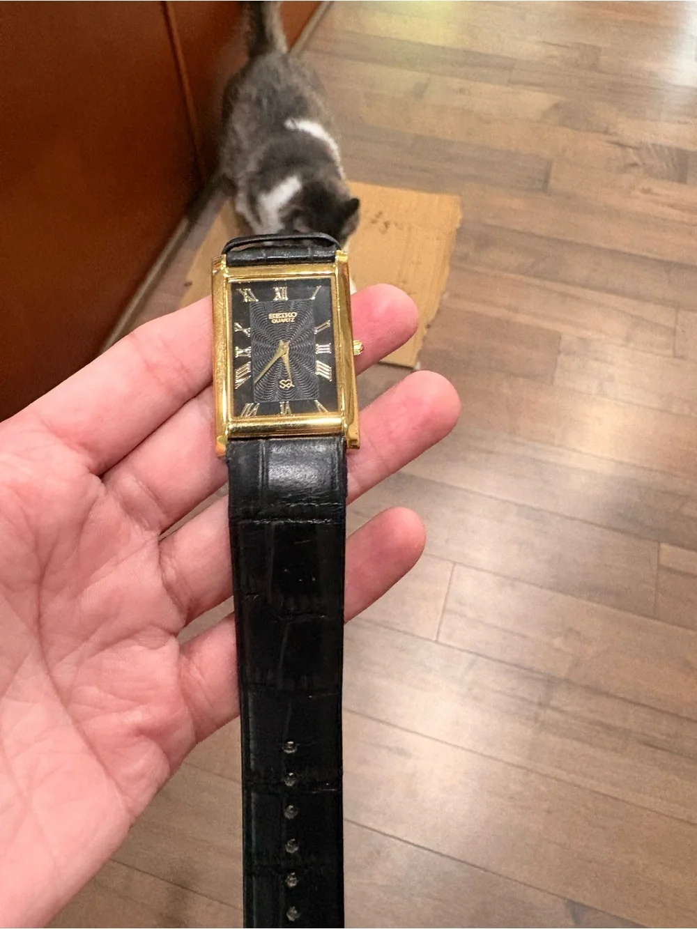 Seiko Gold-Tone Watch with Black Leather Strap
